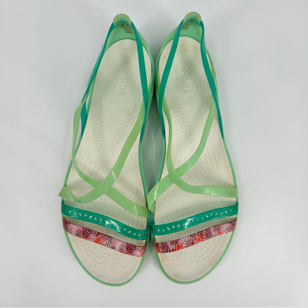 Crocs Isabella Strappy Jelly Slip On Sandals Womens 10 Green Flats Shoes 205150 - Picture 6 of 15